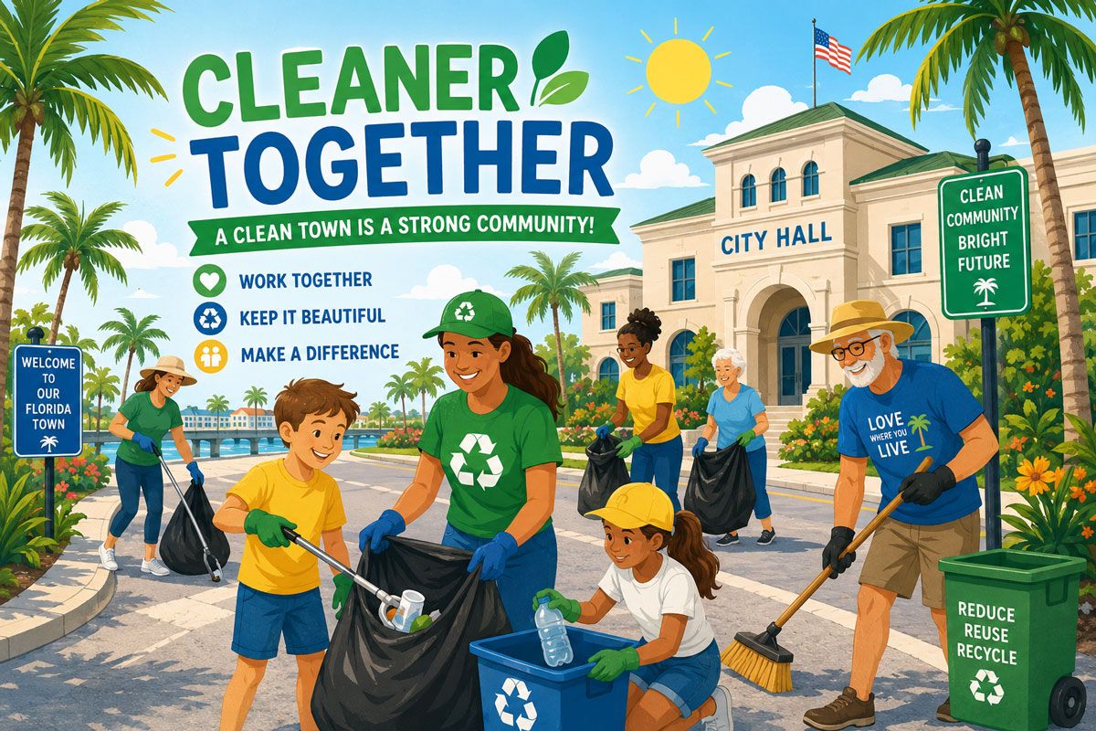 Florida City residents working together at a community clean-up day.